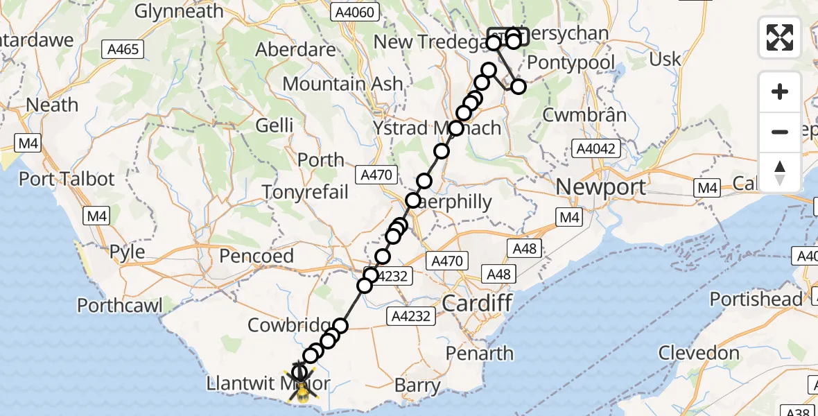 Flight route Police Helicopter Six Bells - MOD St Athan, 12 August 2026, 17:09