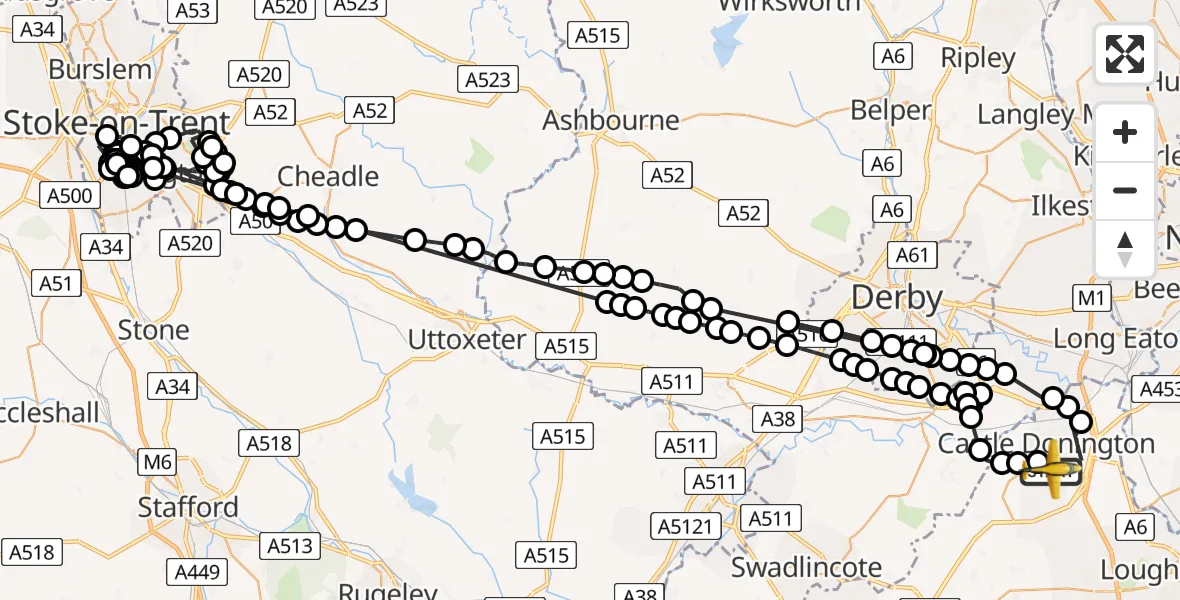 Flight route Police Aircraft East Midlands Airport - East Midlands Airport, 12 August 2026, 17:52