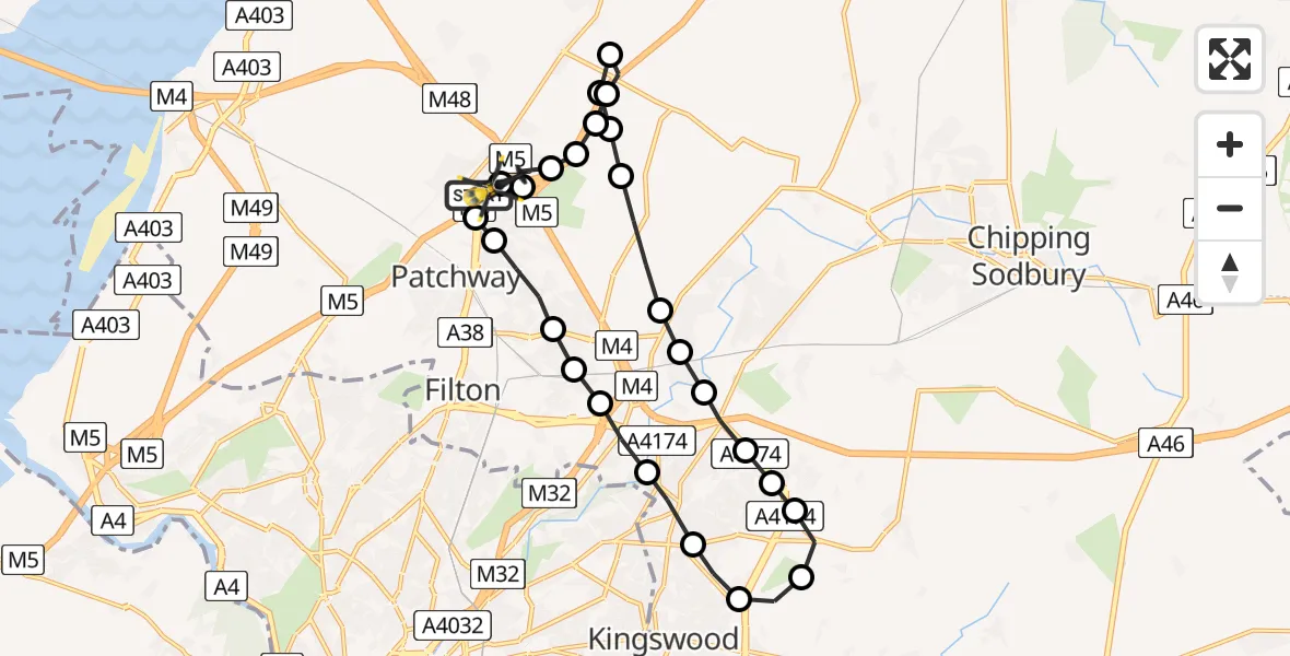 Flight route Police Helicopter Almondsbury Helicopter Base - Almondsbury Helicopter Base, 12 August 2026, 18:14