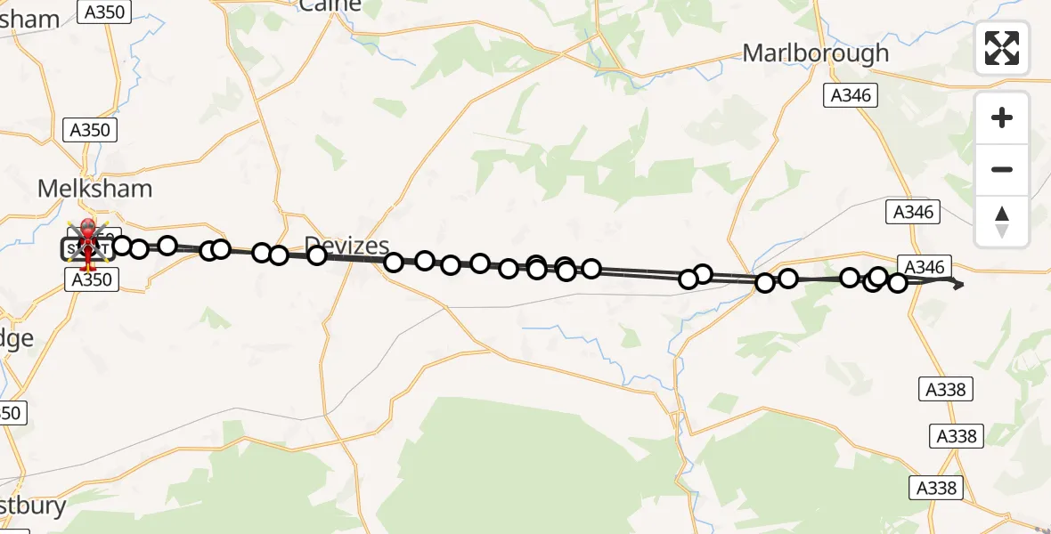 Flight route Air Ambulance Helicopter Wiltshire Air Ambulance - Wiltshire Air Ambulance, 12 August 2026, 18:36