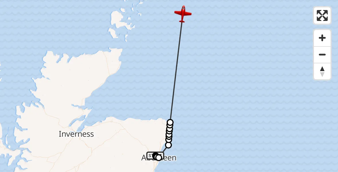 Flight route Air Ambulance Aircraft Bankhead - North Sea, 12 August 2026, 19:00