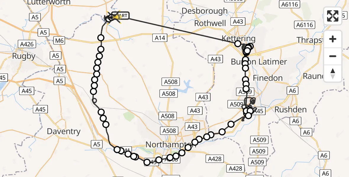 Flight route Police Helicopter Sibbertoft - Welford, 12 August 2026, 19:01