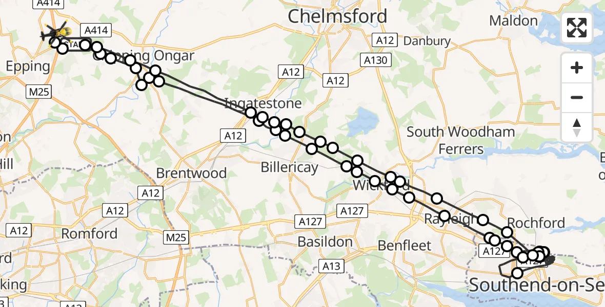 Flight route Police Helicopter North Weald Bassett - North Weald Airfield, 12 August 2026, 19:16
