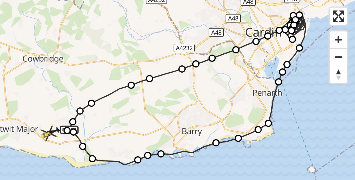 Flight route Police Helicopter MOD St Athan - MOD St Athan, 12 August 2026, 19:50
