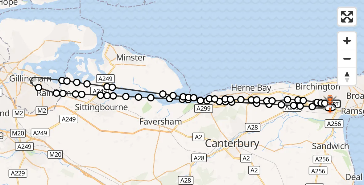 Flight route Coastguard Helicopter Manston Airport - Manston Airport, 12 August 2026, 20:29