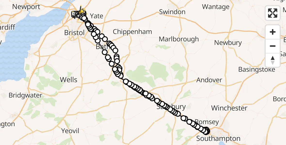 Flight route Police Helicopter Almondsbury Helicopter Base - Almondsbury Helicopter Base, 12 August 2026, 20:47