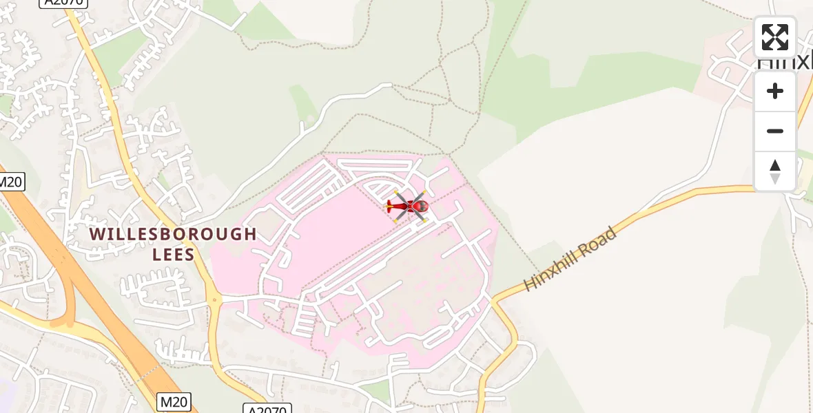 Flight route Air Ambulance Helicopter Ashford - Ashford, 12 August 2026, 21:08