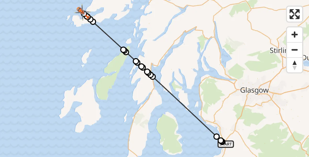 Flight route Coastguard Helicopter Glasgow Prestwick Airport - Inner Seas, 12 August 2026, 21:12