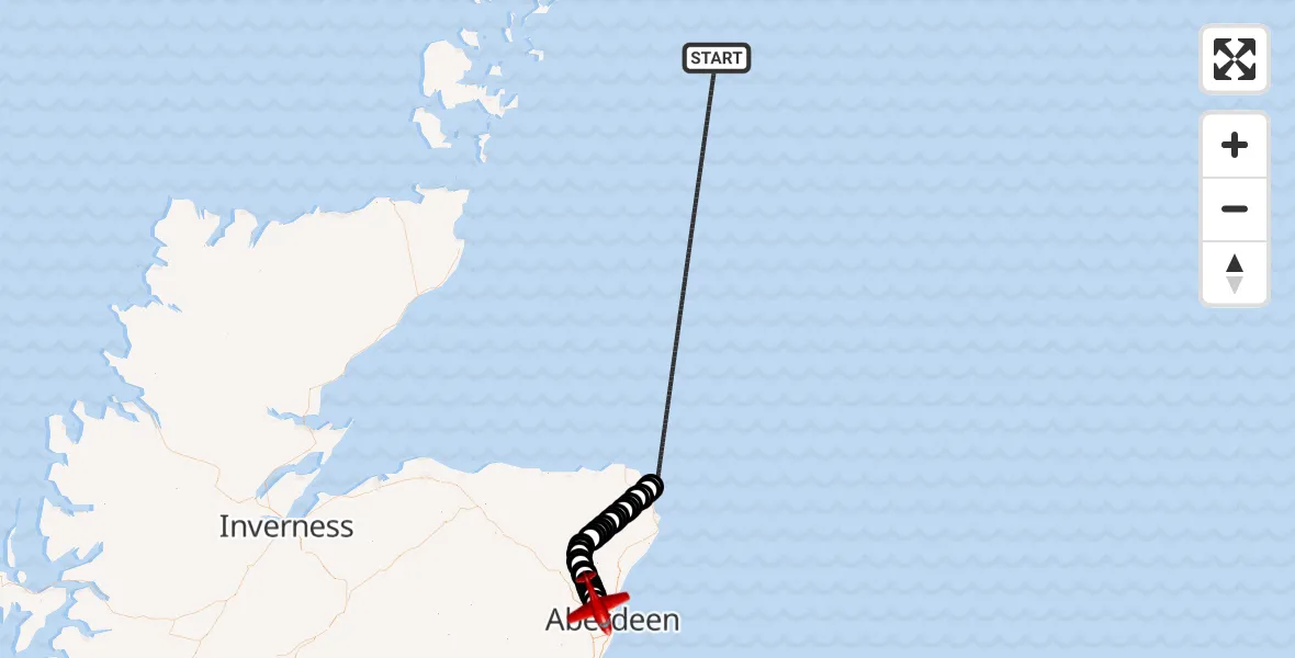 Flight route Air Ambulance Aircraft North Sea - Aberdeen International Airport, 12 August 2026, 21:12