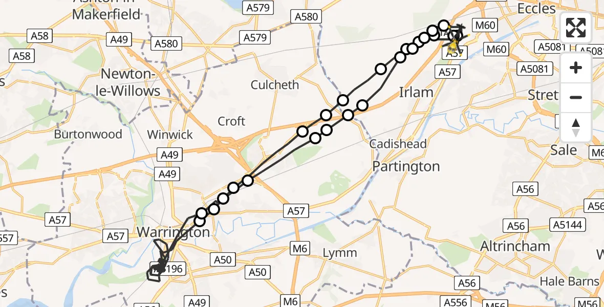 Flight route Police Helicopter Manchester Barton Aerodrome - Manchester Barton Aerodrome, 12 August 2026, 21:20