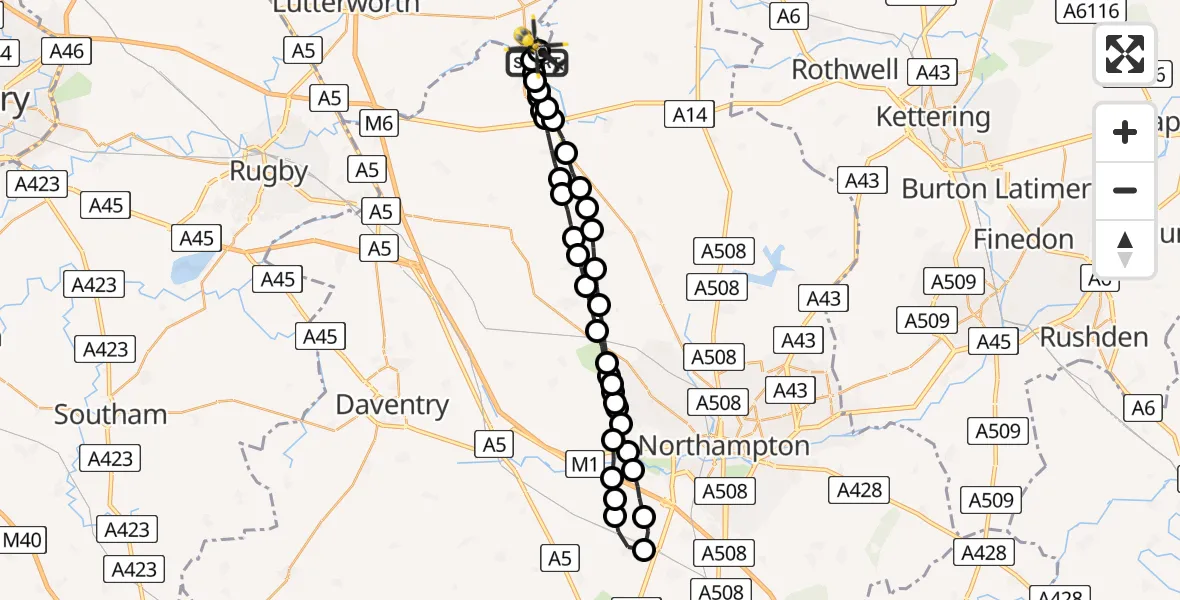 Flight route Police Helicopter Harborough - Welford, 12 August 2026, 22:19