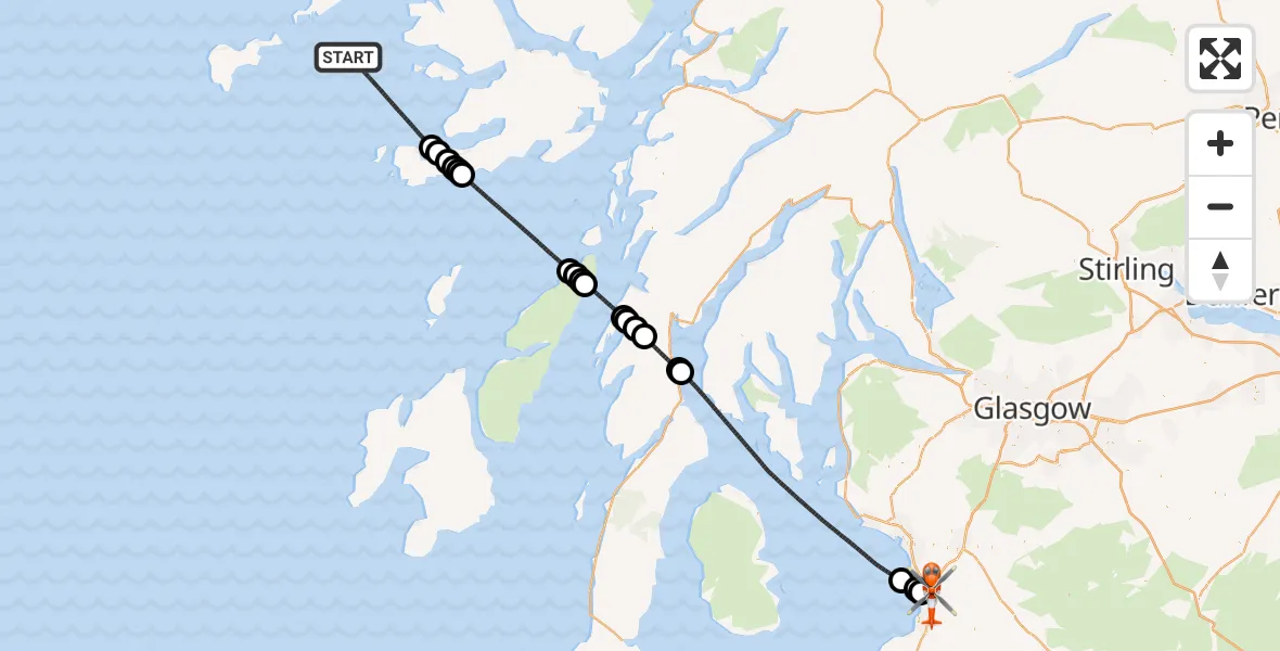 Flight route Coastguard Helicopter Inner Seas - Glasgow Prestwick Airport, 12 August 2026, 22:22