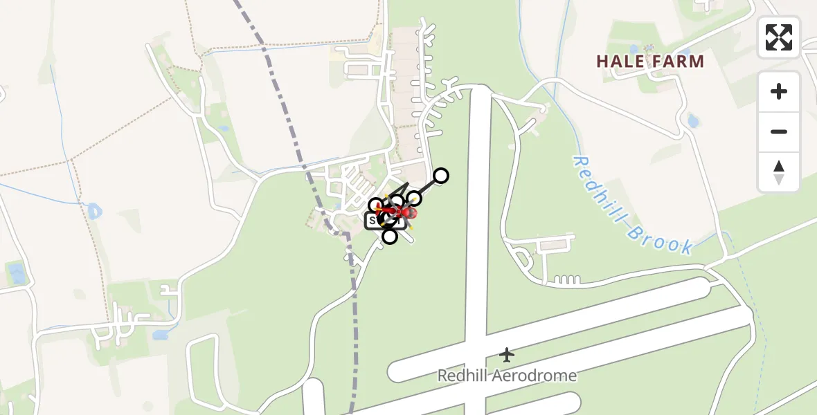 Flight route Air Ambulance Helicopter Redhill Aerodrome - Tandridge, 12 August 2026, 22:46