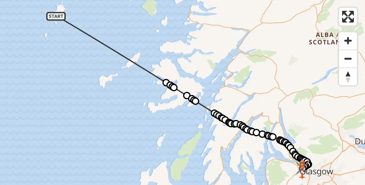 Flight route Coastguard Helicopter Inner Seas - Glasgow Airport, 13 August 2026, 00:07
