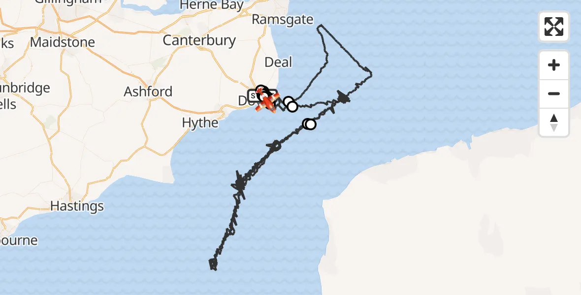 Flight route Coastguard Drone Dover - English Channel, 13 August 2026, 00:50