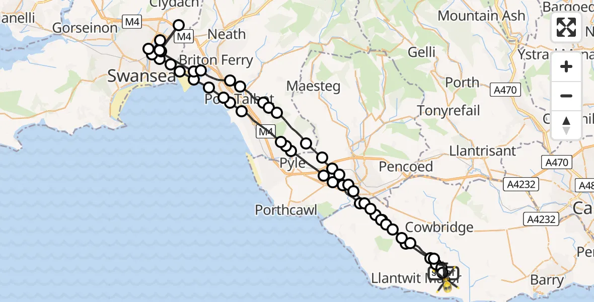 Flight route Police Helicopter MOD St Athan - MOD St Athan, 13 August 2026, 00:58