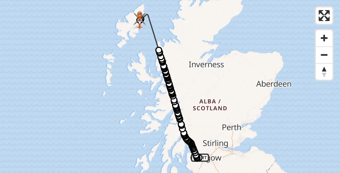 Flight route Coastguard Helicopter Glasgow Airport - Stornoway Airport, 13 August 2026, 01:56