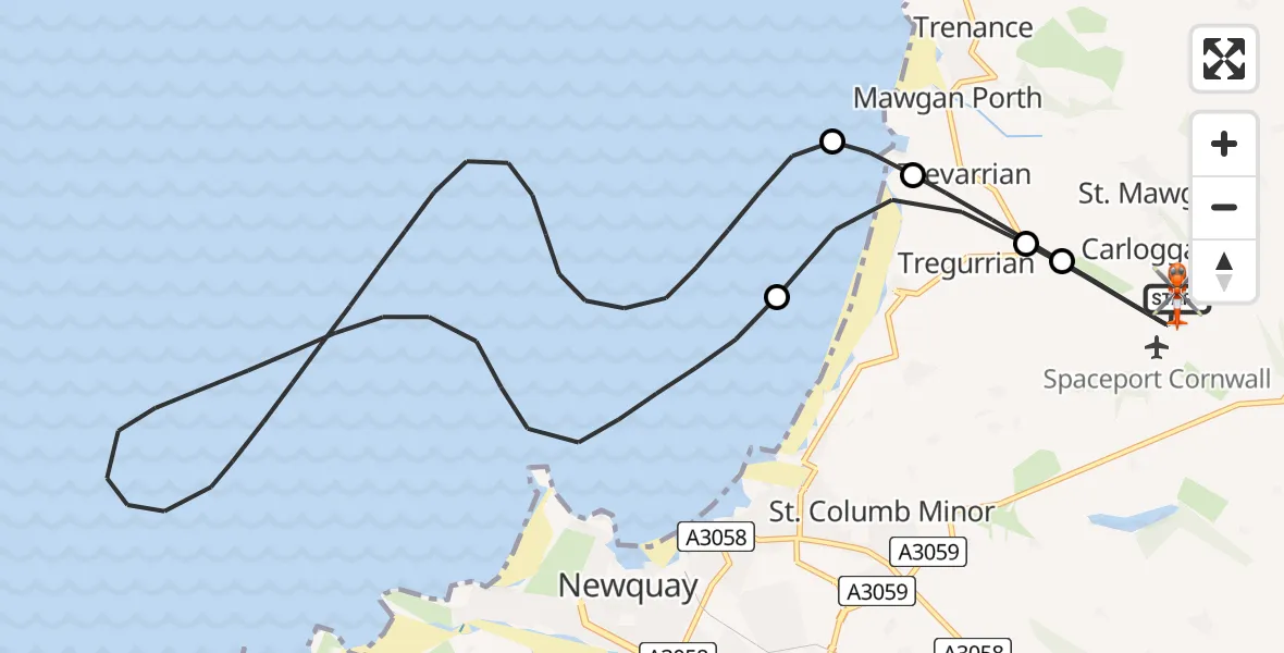 Flight route Coastguard Helicopter Cornwall Airport Newquay - Cornwall Airport Newquay, 13 August 2026, 02:48