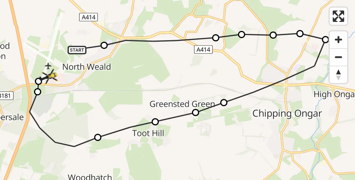 Flight route Police Helicopter North Weald Airfield - North Weald Airfield, 13 August 2026, 03:04