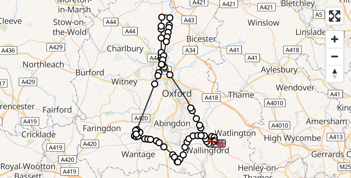 Flight route Air Ambulance Helicopter RAF Benson - RAF Benson, 13 August 2026, 06:58