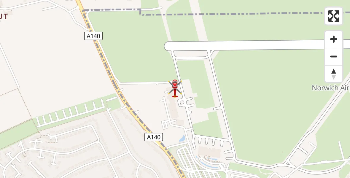 Flight route Air Ambulance Helicopter Norwich Airport - Norwich Airport, 13 August 2026, 07:16