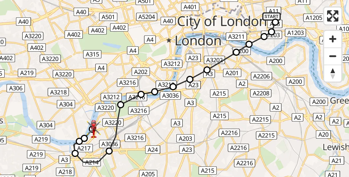 Flight route Air Ambulance Helicopter Royal London Hospital - London Heliport, 13 August 2026, 07:51