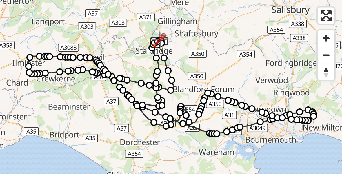 Flight route Air Ambulance Helicopter Henstridge Airfield - Henstridge Airfield, 13 August 2026, 08:10