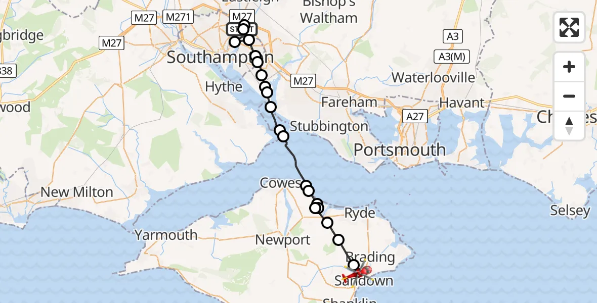 Flight route Air Ambulance Helicopter Townhill Park - Sandown, 13 August 2026, 09:24