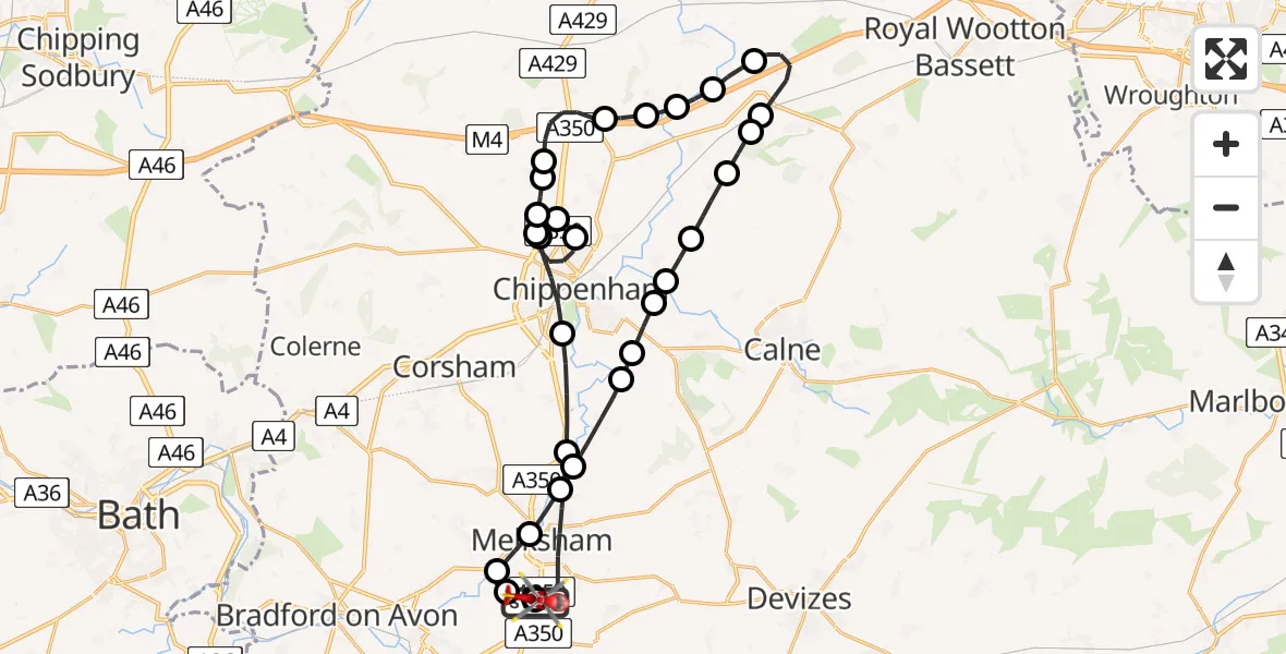 Flight route Air Ambulance Helicopter Wiltshire Air Ambulance - Wiltshire Air Ambulance, 13 August 2026, 10:16