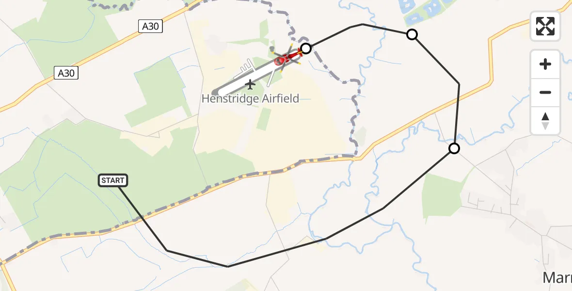 Flight route Air Ambulance Helicopter Stalbridge - Henstridge Airfield, 13 August 2026, 10:18