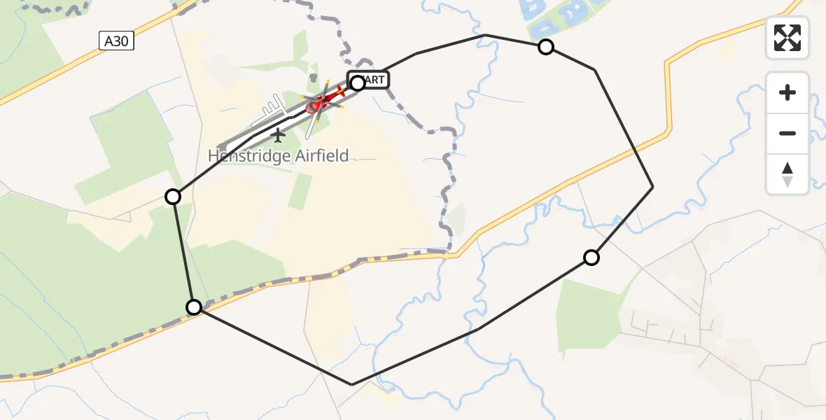 Flight route Air Ambulance Helicopter Henstridge Airfield - Henstridge Airfield, 13 August 2026, 10:21
