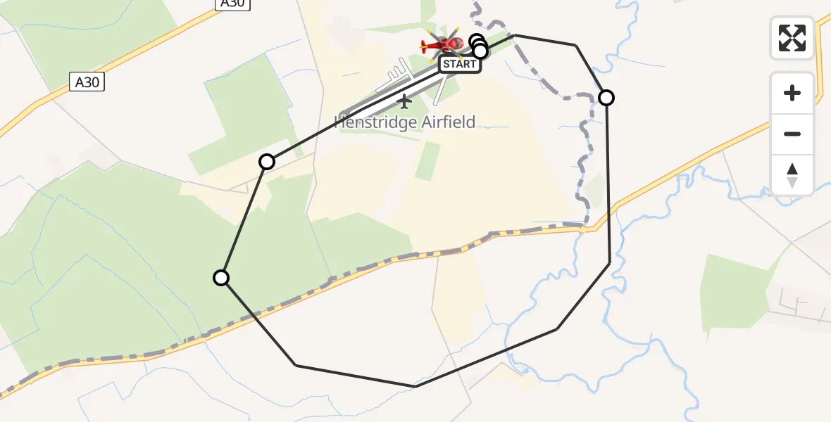 Flight route Air Ambulance Helicopter Henstridge Airfield - Henstridge Airfield, 13 August 2026, 10:27
