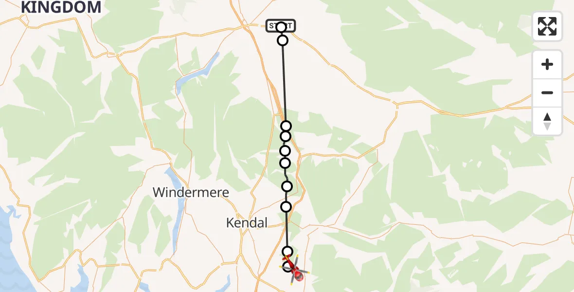 Flight route Air Ambulance Helicopter RAF Hornby Hall - Old Town, 13 August 2026, 10:36