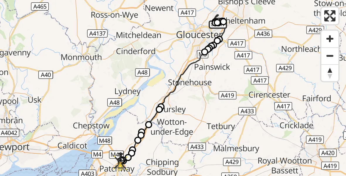 Flight route Police Helicopter Gloucestershire Airport - Almondsbury Helicopter Base, 13 August 2026, 11:29