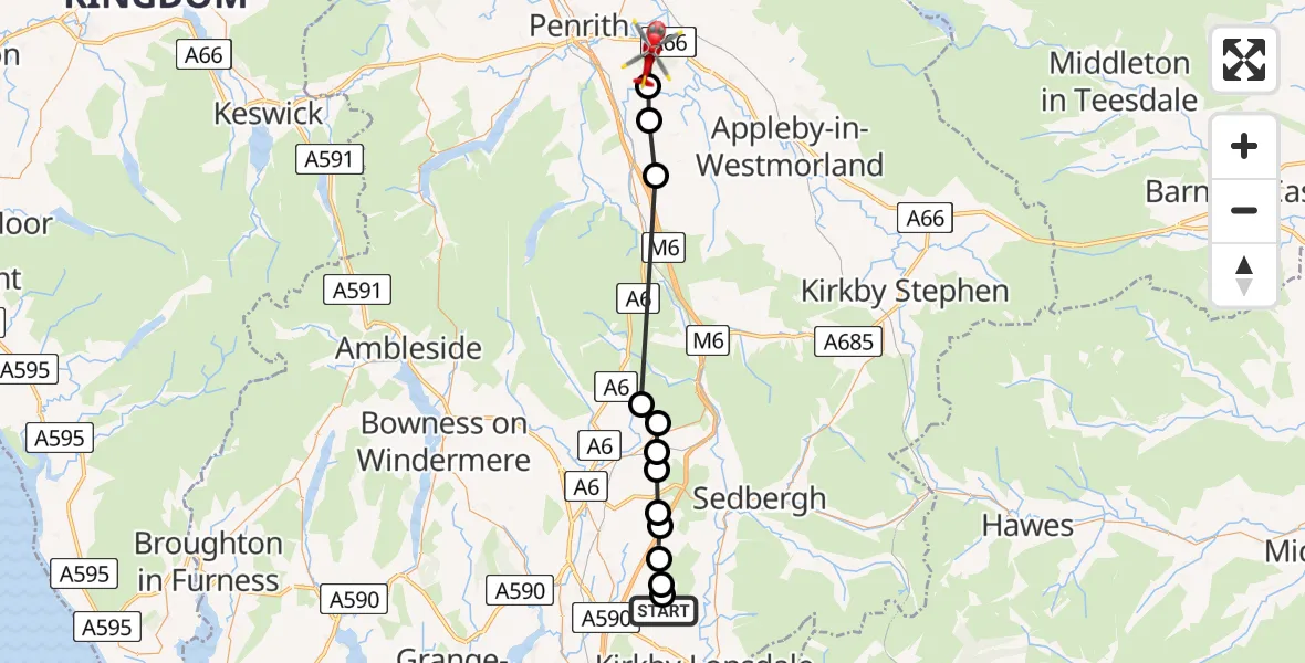 Flight route Air Ambulance Helicopter Old Town - Brougham, 13 August 2026, 11:52