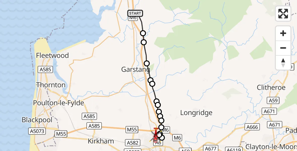 Flight route Air Ambulance Helicopter Ellel - Broughton, 13 August 2026, 12:21