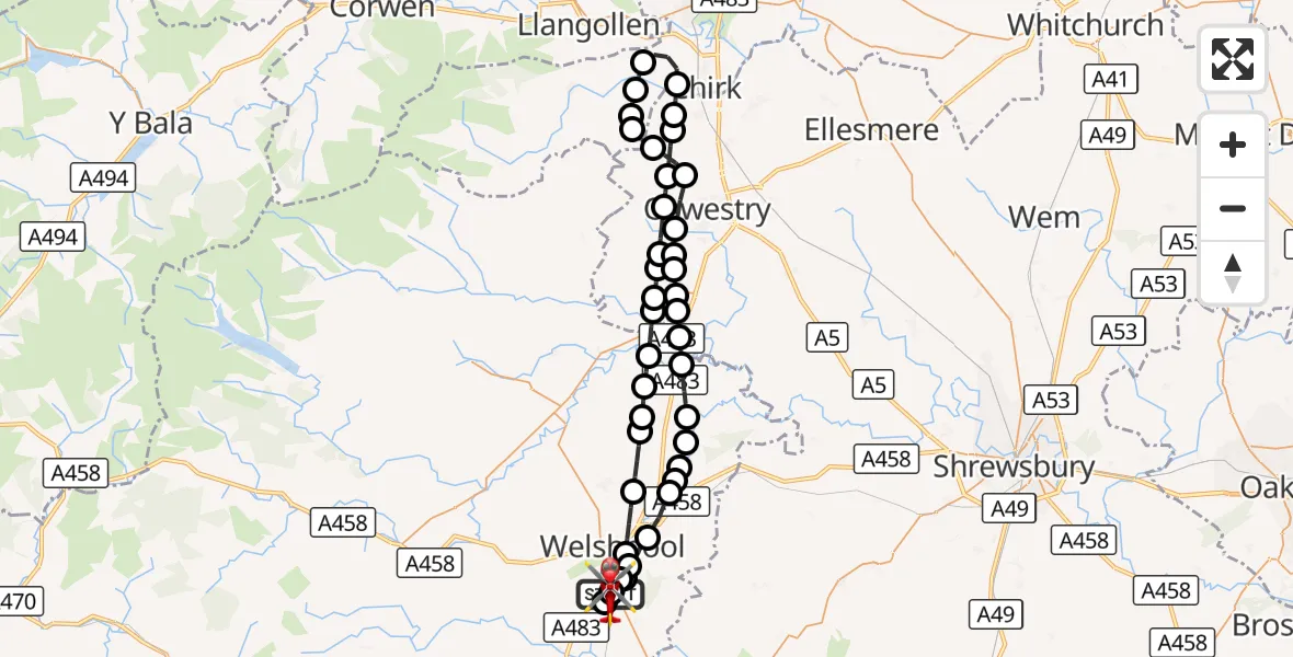 Flight route Air Ambulance Helicopter Welshpool Airport - Welshpool Airport, 13 August 2026, 12:28