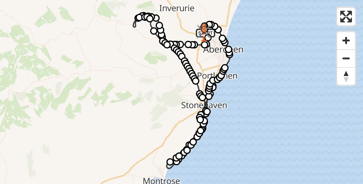 Flight route Coastguard Helicopter Aberdeen International Airport - Aberdeen International Airport, 13 August 2026, 12:38