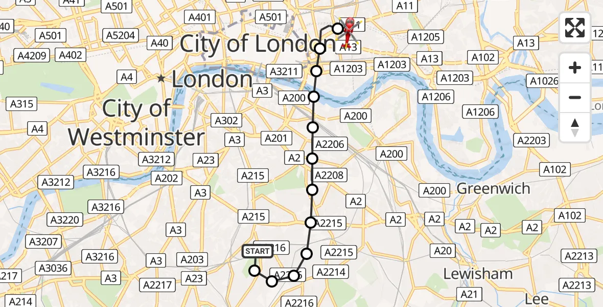 Flight route Air Ambulance Helicopter Kings College London Hospital - Royal London Hospital, 13 August 2026, 13:01