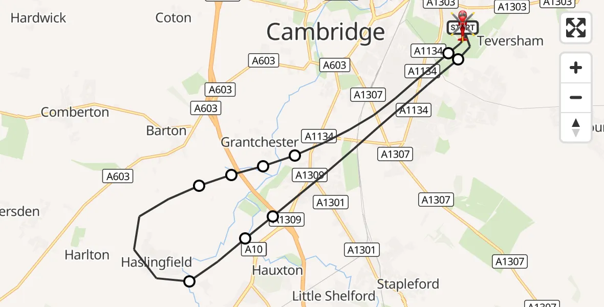 Flight route Air Ambulance Helicopter Cambridge City Airport - Cambridge City Airport, 13 August 2026, 13:01