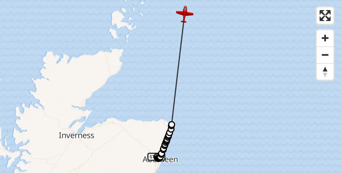 Flight route Air Ambulance Aircraft Aberdeen International Airport - North Sea, 13 August 2026, 13:18