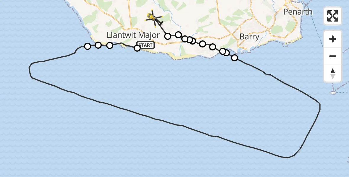 Flight route Police Helicopter Boverton - Llanmaes, 13 August 2026, 13:31