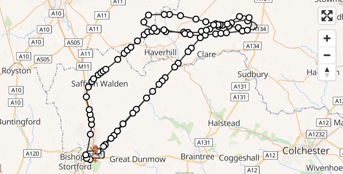 Flight route Coastguard Helicopter London Stansted Airport - London Stansted Airport, 13 August 2026, 14:15