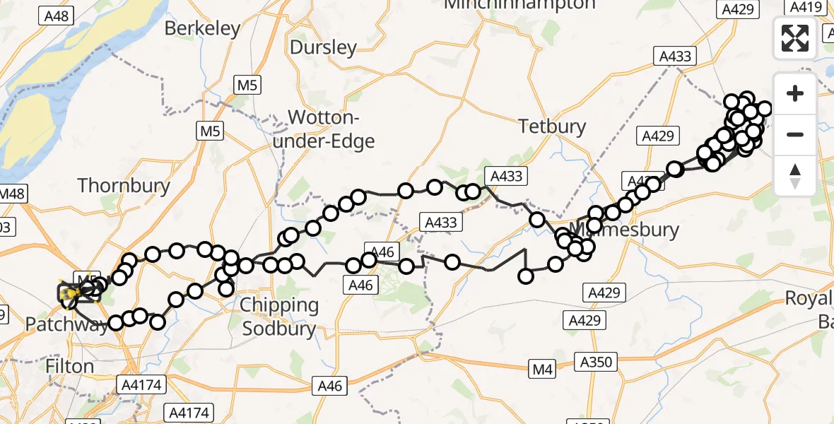 Flight route Police Helicopter Almondsbury Helicopter Base - Almondsbury Helicopter Base, 13 August 2026, 14:38