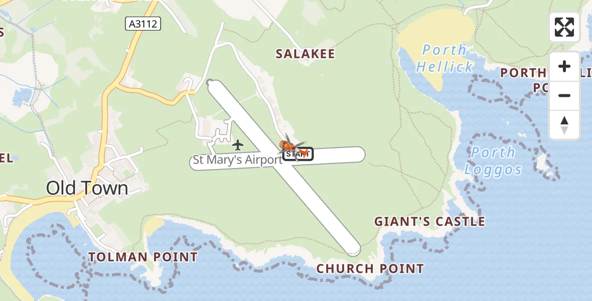 Flight route Coastguard Helicopter St. Mary's Airport - St. Mary's Airport, 13 August 2026, 14:40