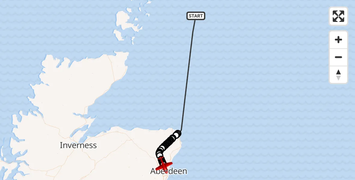 Flight route Air Ambulance Aircraft North Sea - Dyce and Stoneywood, 13 August 2026, 14:53
