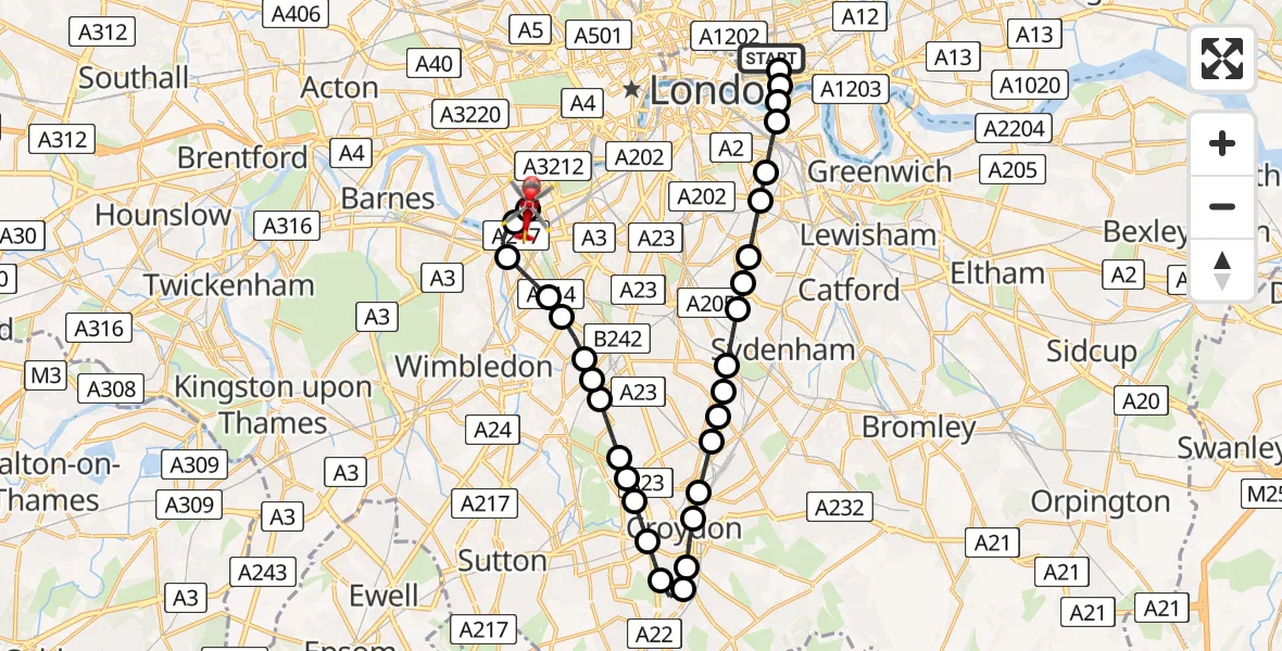 Flight route Air Ambulance Helicopter Royal London Hospital - London Heliport, 13 August 2026, 15:25