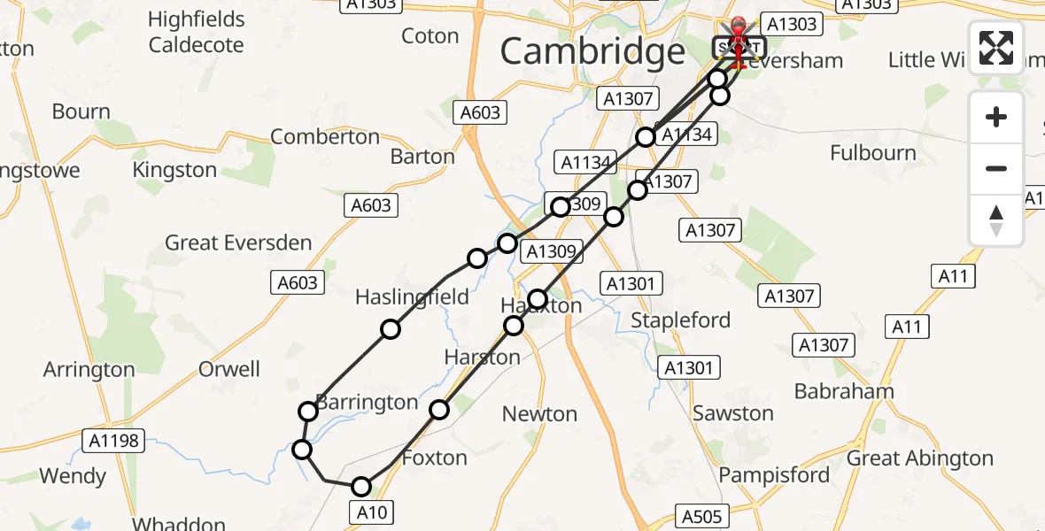 Flight route Air Ambulance Helicopter Cambridge City Airport - Cambridge City Airport, 13 August 2026, 15:45