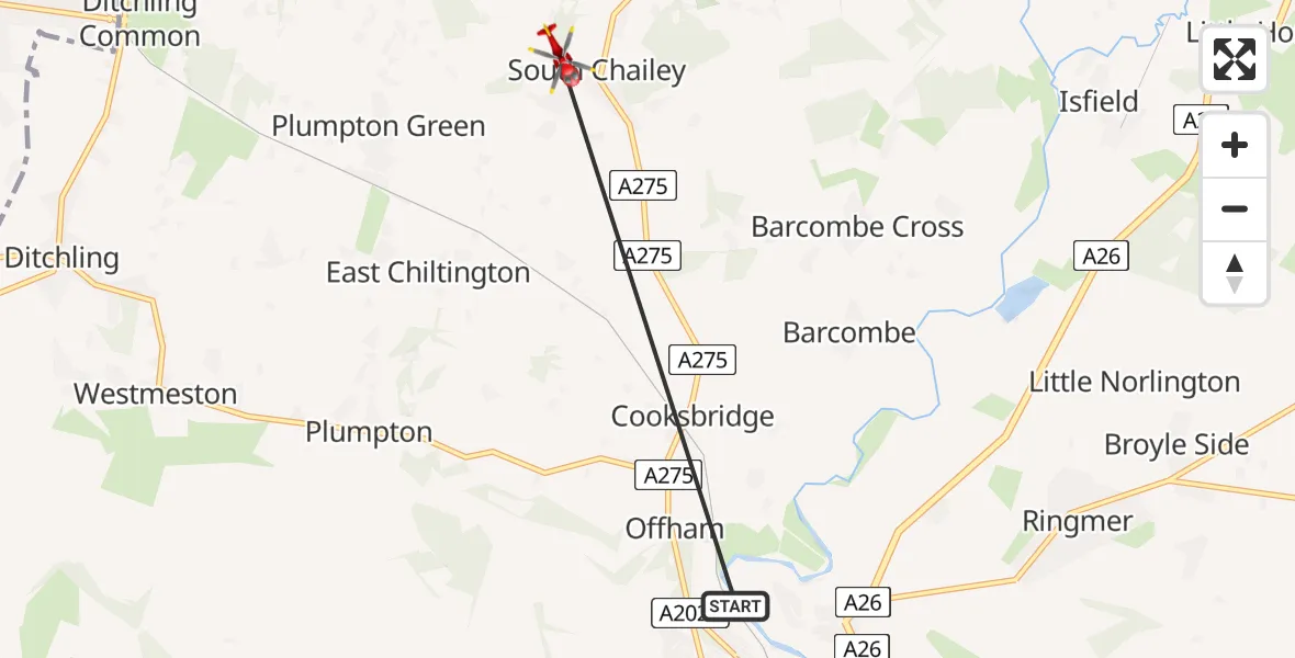 Flight route Air Ambulance Helicopter Lewes - Lewes, 13 August 2026, 15:55