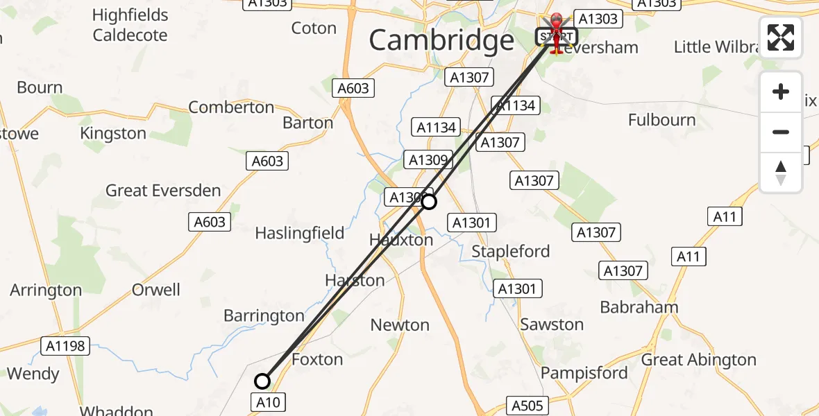Flight route Air Ambulance Helicopter Cambridge City Airport - Cambridge City Airport, 13 August 2026, 15:58